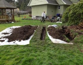 Hand excavation for septic field inspection in Nanaimo