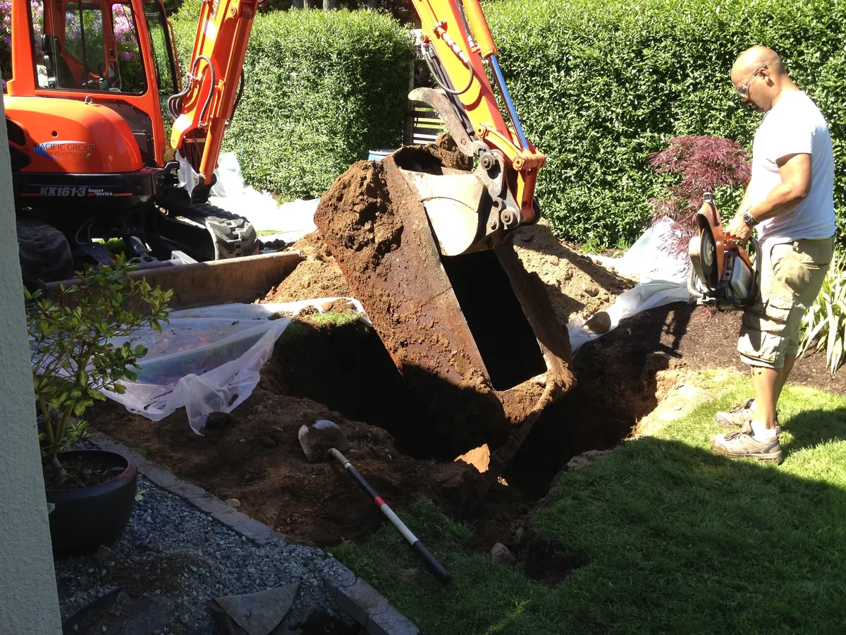 Backyard buried oil tank excavation
