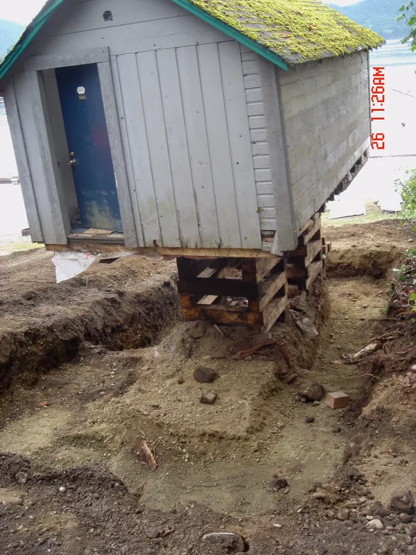 Structure lifted and prepared for foundation