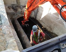 Cleaning out contaminated soil from a commercial oil tank in Victoria BC