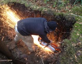 Cutting open buried oil tank in Victoria BC