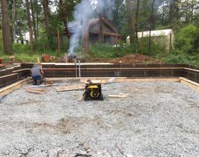 Concrete forms and rebar on footing in Victoria BC