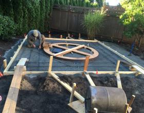 concrete patio forming and rebar installation in backyard Victoria BC